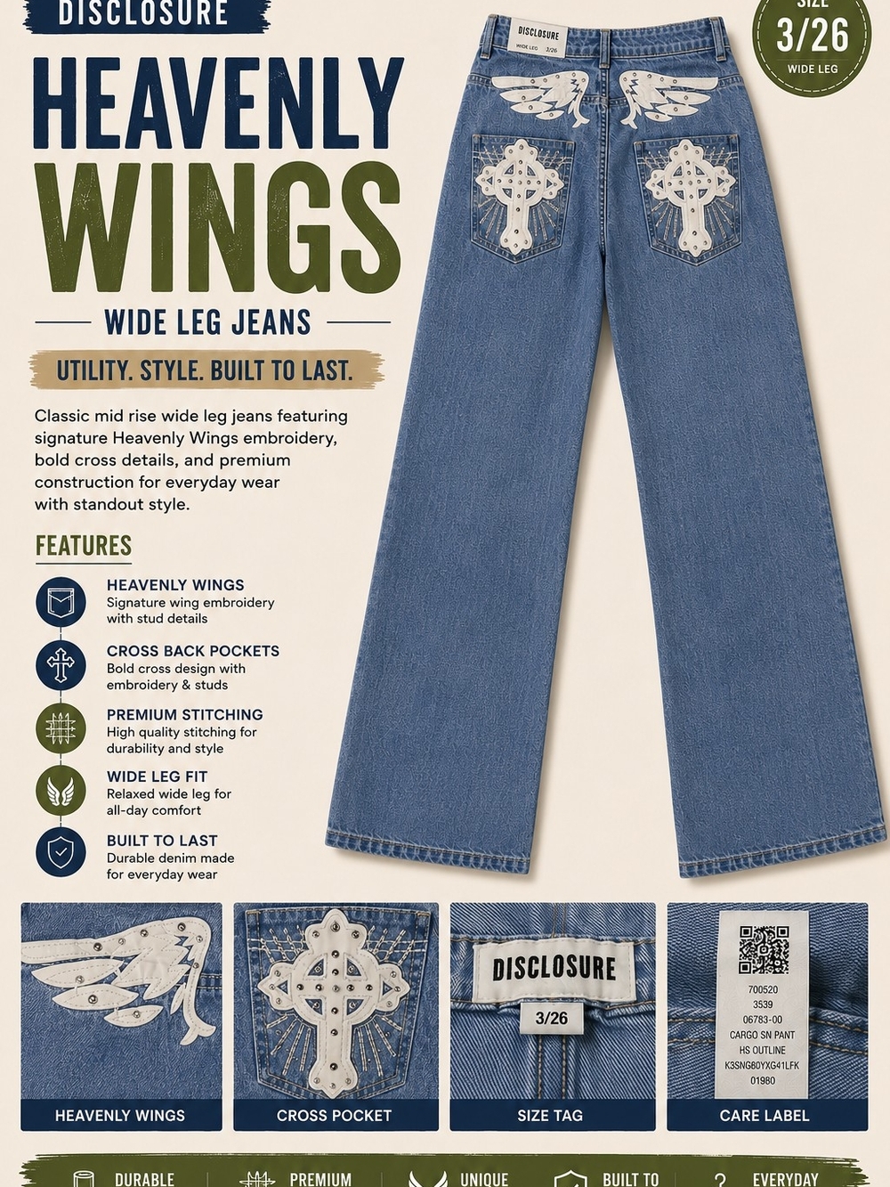 Heavenly Wings Wide Leg Jeans - Blue